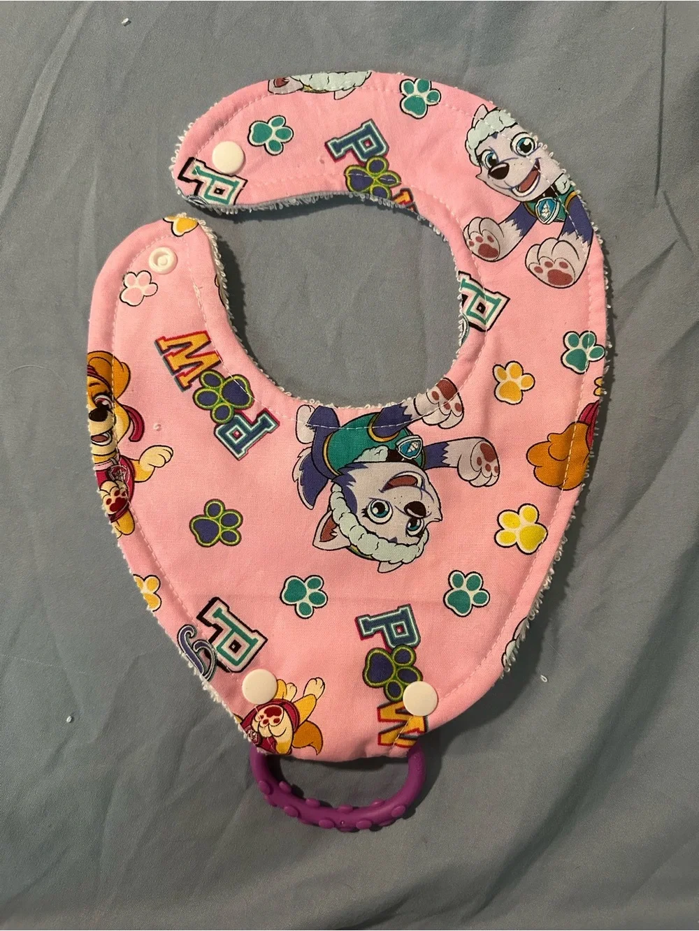 Handmade Paw Patrol bib with ring